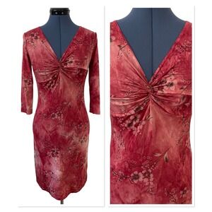 Red Floral Twist Front Babydoll Sheath Dress Y2K 90s Romantic Cottage Mesh S USA